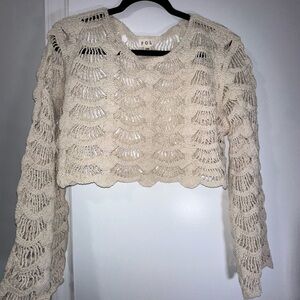 POL Beige Crochet Knit Top
